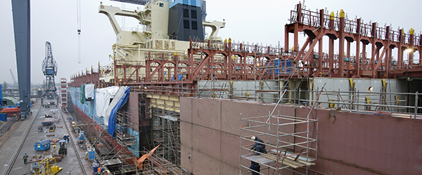 Repairing on the damaged container vessel