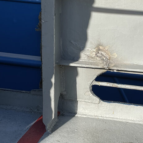 Welded crack in bulwark